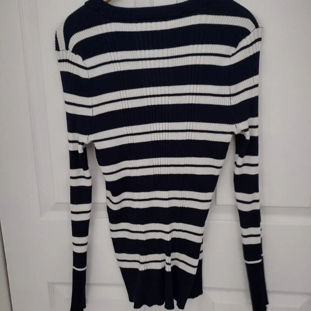 Hooked Up by IOI XL Navy White Striped Ribbed Knit Sweater NWOT Long Sleeve Top - Picture 4 of 8